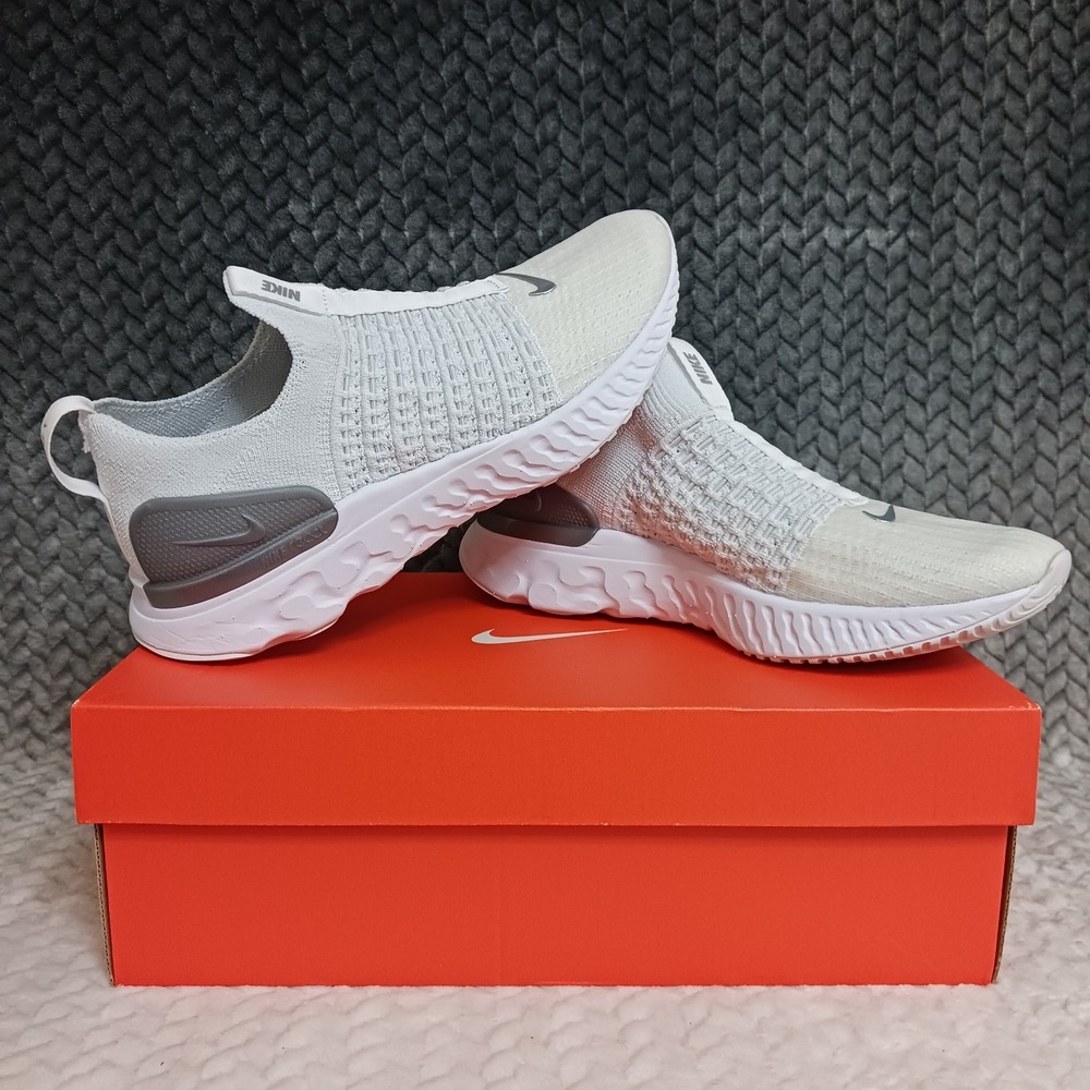 Nike React Phantom Run Flyknit 2 True White Silver Women's Running Shoes Size 9